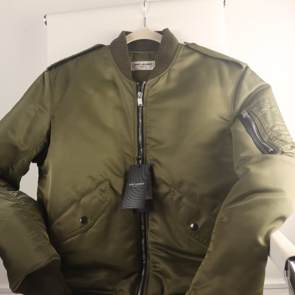 Saint Laurent Green Padded Bomber Jacket - Picture 2 of 6